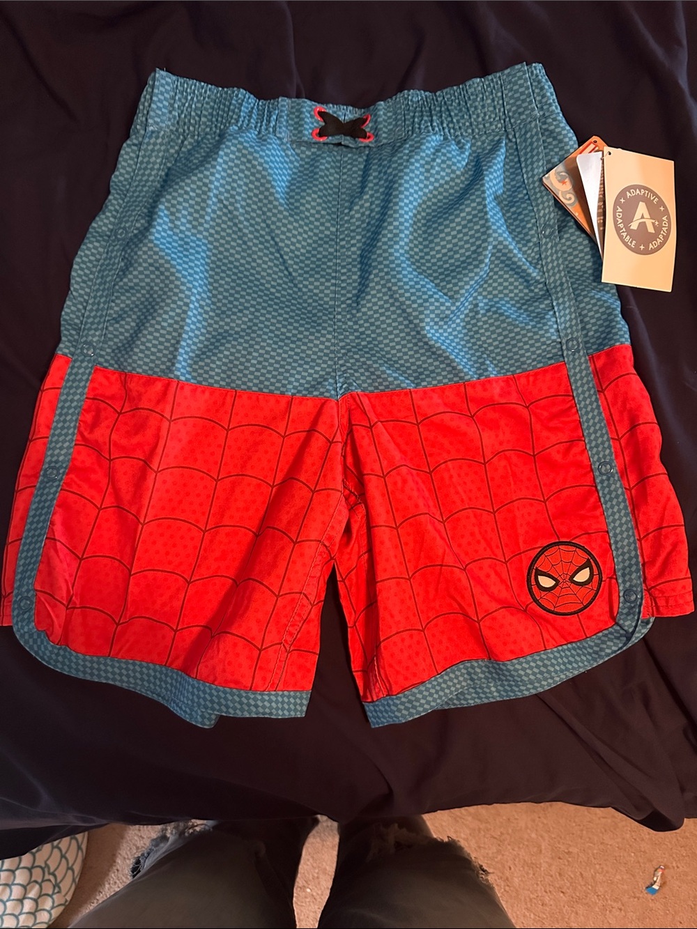 Spider-Man Inspired Red and Blue Kids Adaptive Swim Shorts